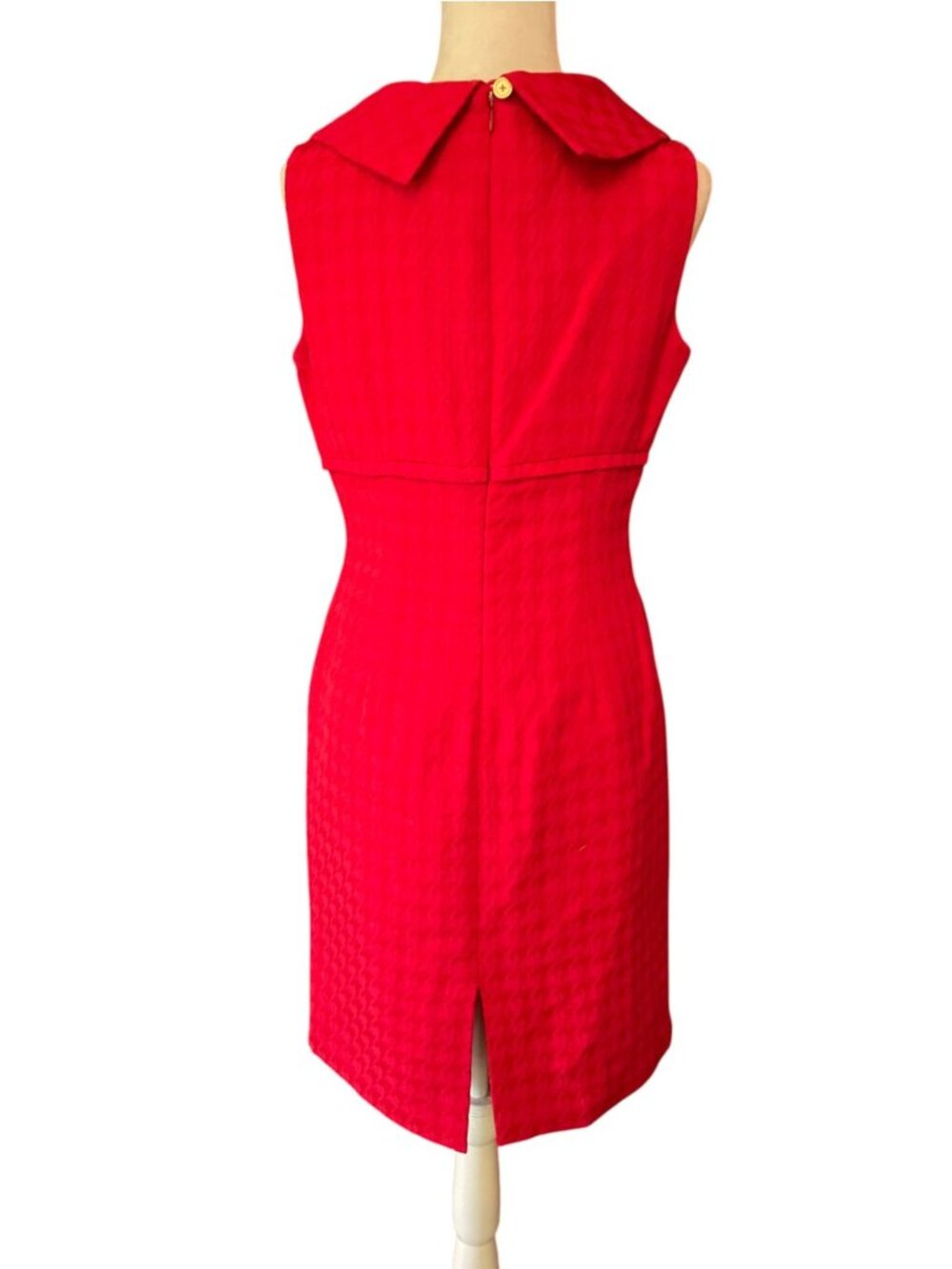 Vintage Liz Claiborne Red Houndstooth Dress Portrait Collar Gold Button SZ 8 - Picture 3 of 9
